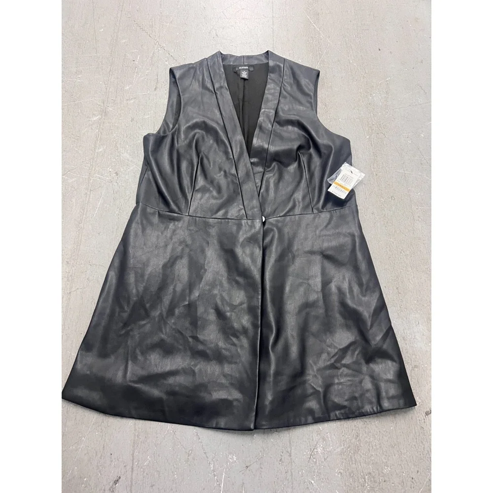 Alfani Gallery Mood Vest Jacket Women S Black Faux Leather Gothic Date Night NWT